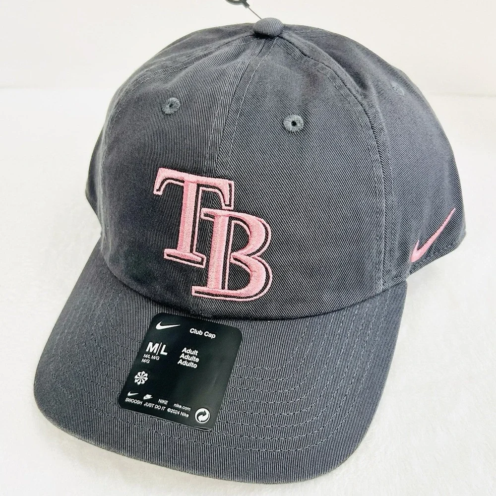 Nike Tampa Bay Rays Team Logo Club Cap Hat‎ Cap Adjustable Strap M/L Gray MLB
